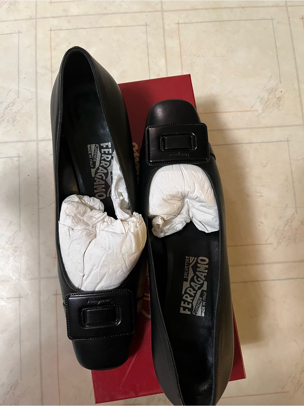 Salvatore Ferragamo Black Leather Buckle-Accent Loafers